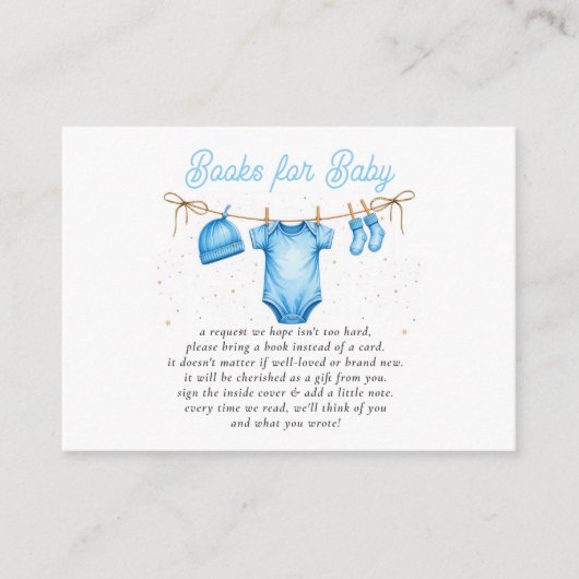 Carte D'accompagnement Clothesline Blue Boy Baby Shower Book Request (Devant)