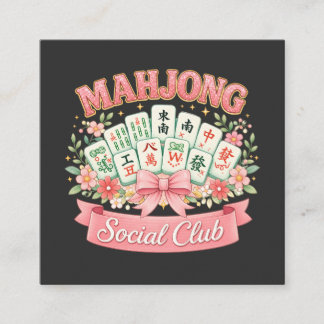 Carte D'accompagnement Club Social de Mahjong Ruban Floral Rose