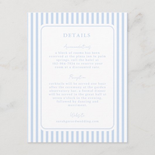 Carte D'accompagnement Coastal Blue Striped Wedding Detail (Devant)