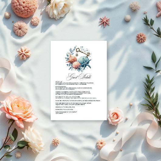 Carte D'accompagnement Coastal Chic Beach Wedding Détails de l'invité