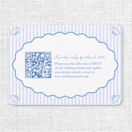 Carte D'accompagnement Coastal Chic Blue Site Mariage QR Code RSVP