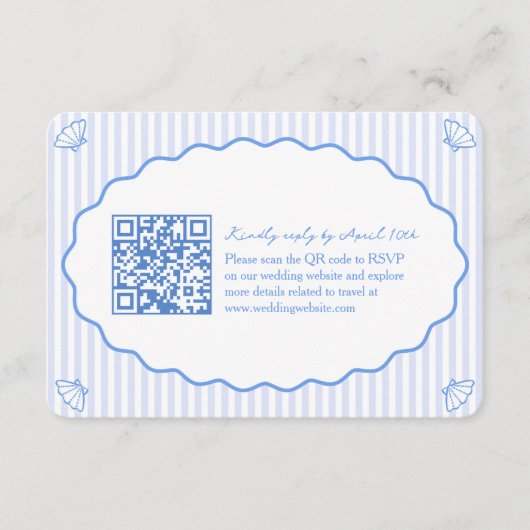 Carte D'accompagnement Coastal Chic Blue Site Mariage QR Code RSVP (Devant)