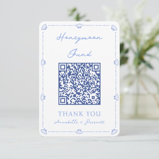 Carte D'accompagnement Coastal Elegant Wedding Honeymoon Fund QR Code (Debout devant)