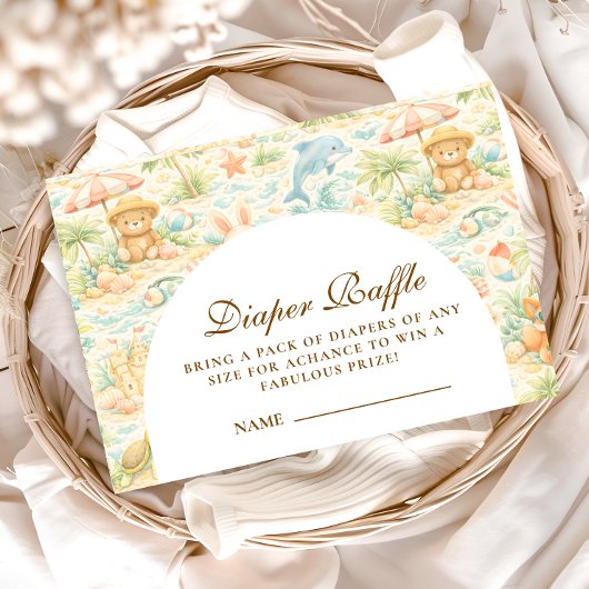Carte D'accompagnement Coastal Pastel Animals Diapper Raffle