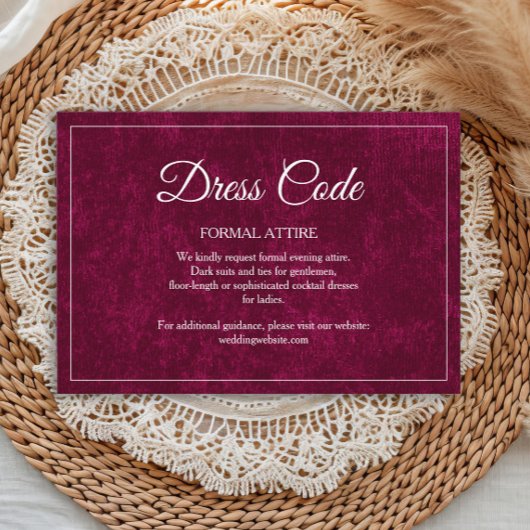 Carte D'accompagnement Code de robe de mariage élégant classique bordeaux