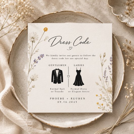 Carte D'accompagnement Code de robe de mariage élégante aux fleurs sauvag