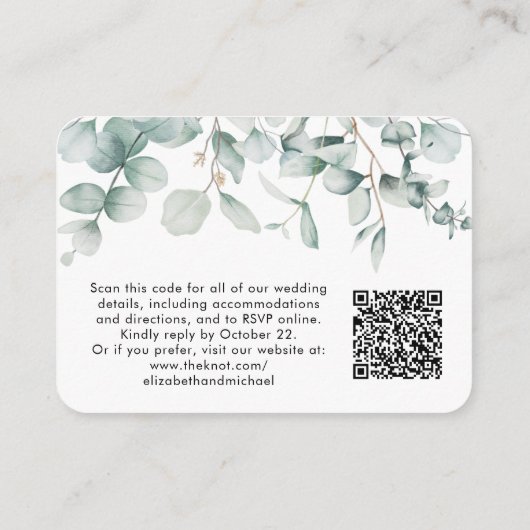 Carte D'accompagnement Code QR aquarelle d'eucalyptus pour site web de ma (Dos)