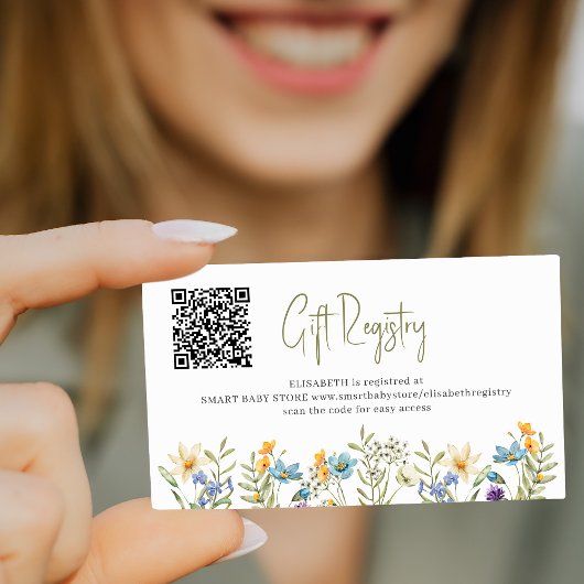 Carte D'accompagnement Code QR baby shower floral registre cadeau