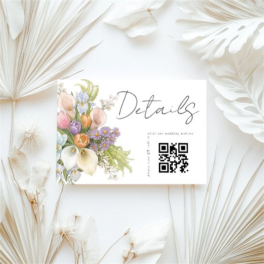 Carte D'accompagnement Code QR blanc floral Détails de mariage 