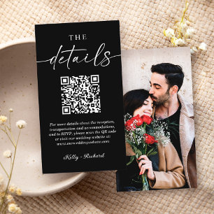 Carte D'accompagnement Code QR blanc noir classique Détails petit Mariage