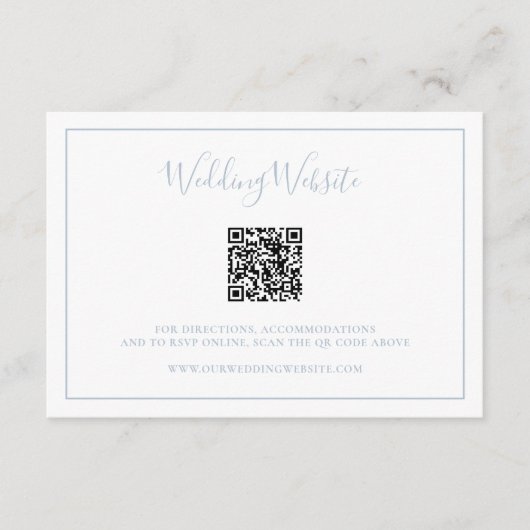 Carte D'accompagnement Code QR bleu Dusty traditionnel Mariage élégant (Devant)
