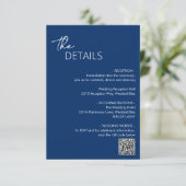 Carte D'accompagnement Code QR bleu marine minimum Mariage moderne (Debout devant)