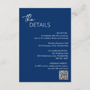 Carte D'accompagnement Code QR bleu marine minimum Mariage moderne