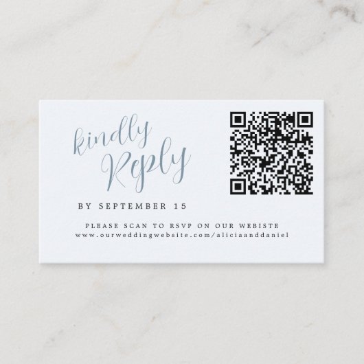 Carte D'accompagnement Code QR bleu poussiéreux site web de mariage répon (Devant)