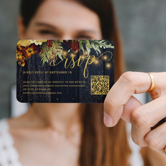 Carte D'accompagnement Code QR Boîtier de mariage à fleurs à automne rust