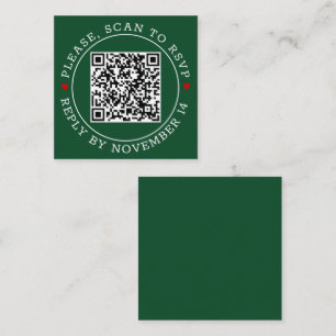 Carte D'accompagnement Code QR Bordure RSVP, coeur vert émeraude mariage