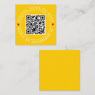 Carte D'accompagnement Code QR Bordure RSVP et coeur mariage jaune