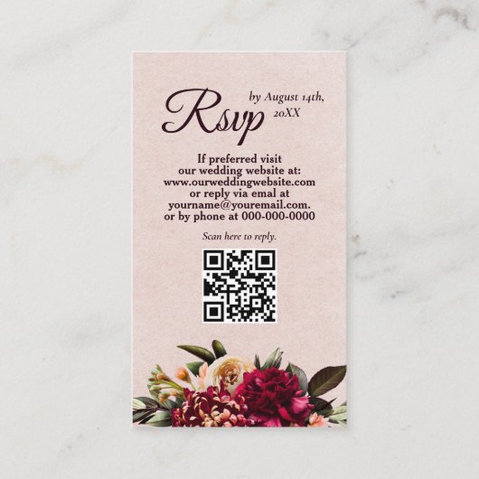 Carte D'accompagnement Code QR Bourgogne et Blush RSVP (Dos)