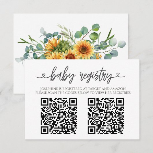 Carte D'accompagnement Code QR Cadeau de Bébé Tournesol Soleil d'Automne (Devant / Derrière)