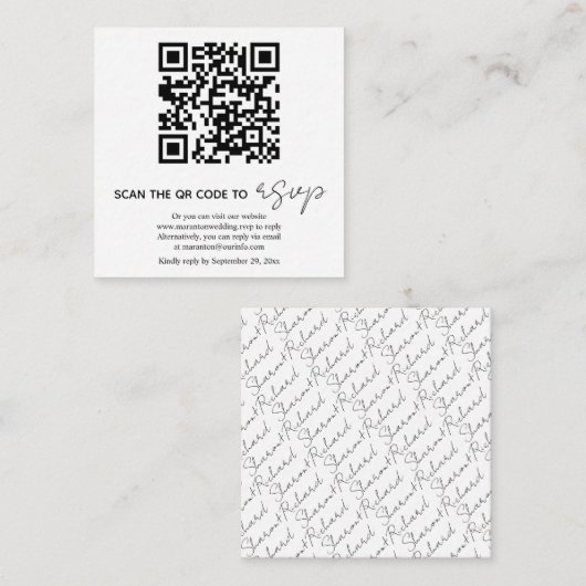 Carte D'accompagnement Code QR calligraphie noir et blanc RSVP photo (Devant / Derrière)