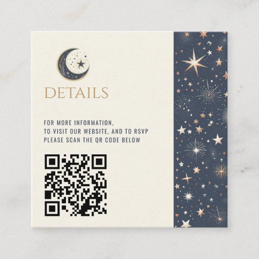 Carte D'accompagnement Code QR céleste bleu et or (Devant)