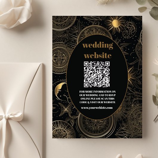 Carte D'accompagnement code QR Céleste Mariage Noir Or