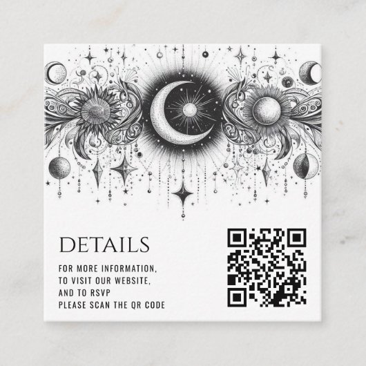 Carte D'accompagnement Code QR céleste noir et blanc (Devant)