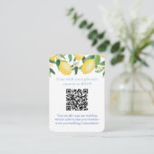 Carte D'accompagnement Code QR Citrons Bleu Et Blanc Mariage RSVP Citron (Debout devant)