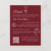 Carte D'accompagnement Code QR Classique Détails de Mariage Rouge Profond (Devant)