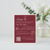 Carte D'accompagnement Code QR Classique Détails de Mariage Rouge Profond (Debout devant)