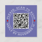 Carte D'accompagnement Code QR Coeurs de bordure RSVP périwinkle mariage  (Devant)
