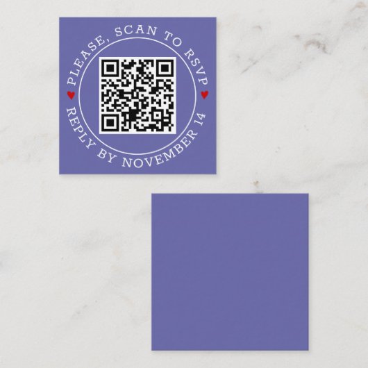 Carte D'accompagnement Code QR Coeurs de bordure RSVP périwinkle mariage  (Devant / Derrière)
