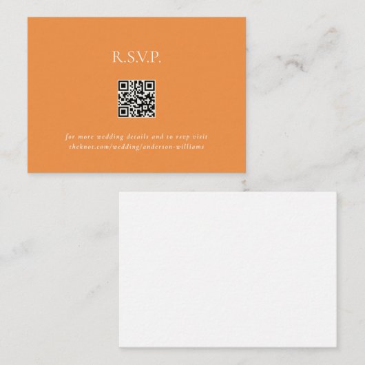 Carte D'accompagnement Code QR contemporain orange Mariage RSVP II (Devant / Derrière)