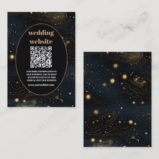 Carte D'accompagnement code qr Crescent céleste Moon Mariage or (Devant / Derrière)