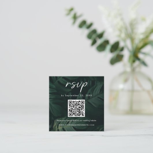 Carte D'accompagnement Code QR de balayage tropical RSVP Destination Wedd (Debout devant)