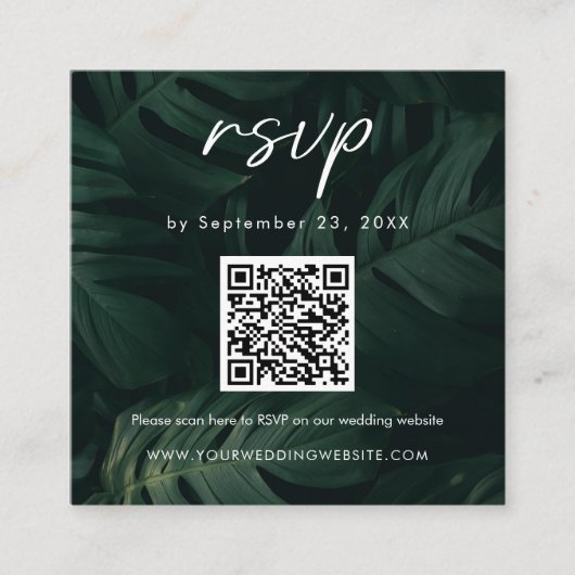 Carte D'accompagnement Code QR de balayage tropical RSVP Destination Wedd (Devant)