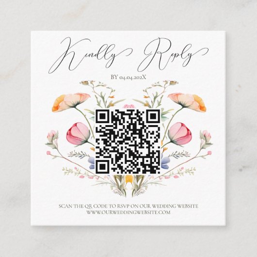 Carte D'accompagnement Code QR de budget de mariage de prairie de fleurs (Devant)