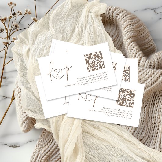 Carte D'accompagnement Code QR de code de script Brown RSVP