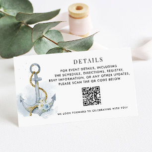 Carte D'accompagnement Code QR de détails de mariage à l'ancre florale bl