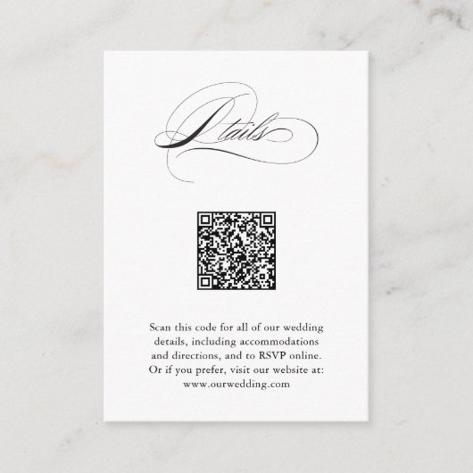 Carte D'accompagnement Code QR de détails de mariage à l'écriture élégant (Devant)