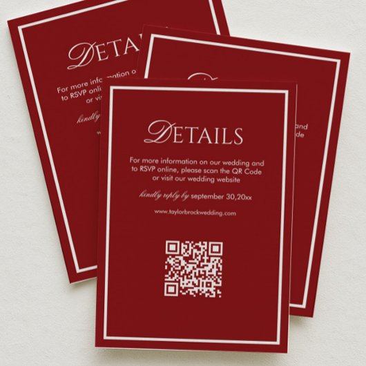 Carte D'accompagnement Code QR de détails de mariage marron Luxe
