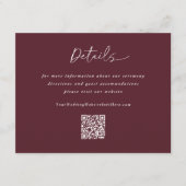Carte D'accompagnement Code QR de détails de mariage Merlot écriture mode (Devant)