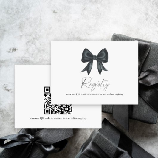 Carte D'accompagnement code QR de douche de mariée en noir Bow pour le re