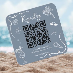 Carte D'accompagnement Code QR de la liste de mariage Beach Doodle