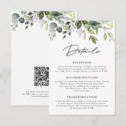 Carte D'accompagnement Code QR de mariage à la verdure d'eucalyptus simpl (Devant / Derrière)