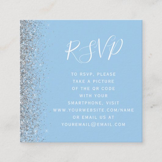 Carte D'accompagnement Code QR de mariage argent bleu pastel budgétaire R (Devant)
