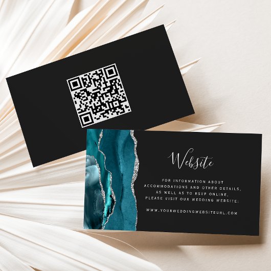 Carte D'accompagnement Code QR de mariage argent sarcelle budget foncé