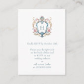 Carte D'accompagnement Code QR de mariage au blason floral monogrammé vin (Devant)