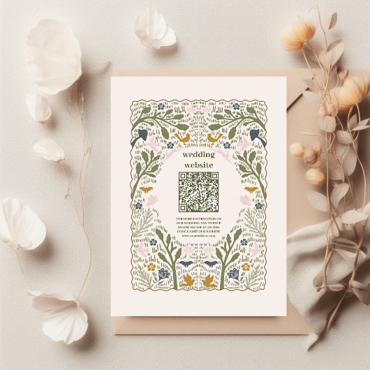 Carte D'accompagnement Code QR de mariage aux fougères boisées vert rusti