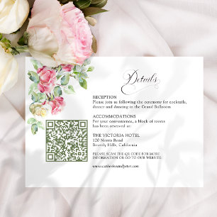 Carte D'accompagnement Code QR de mariage aux roses aquarelles rose saumo